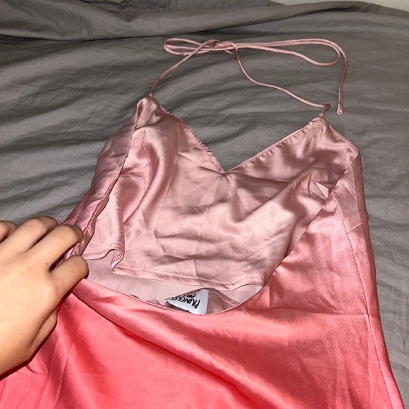 Princess Polly 4 Sunset Mini Dress, Halter Tie Neck, Pink Yellow Ombre, Silky - Picture 11 of 12